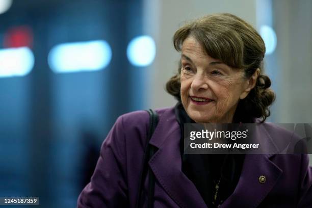 Sen. Dianne Feinstein walks through the Senate subway on her way to a procedural vote on the Respect For Marriage Act at the U.S. Capitol on November...