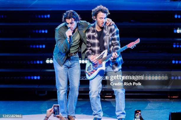 Joe Jonas and Kevin Jonas from The Jonas Bros perform at Yaamava Theater at Yaamava Resort & Casino on November 08, 2022 in Highland, California.