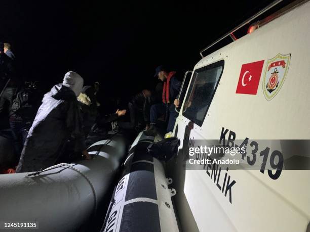 Turkish Coast Guard units rescue 167 irregular migrants after Greek authorities pushed them into Turkish territorial waters in Izmir, Turkiye on...