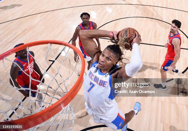 Jahmius Ramsey of the Oklahoma City Blue goes up for the dunk during the game against the Ontario Clippers on November 28, 2022 at Toyota Arena in...