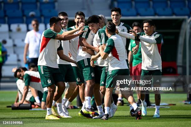 Mexico's defender Kevin Alvarez takes part in a training session at the Al Khor SC in Al Khor, north of Doha north of Doha on November 29 on the eve...