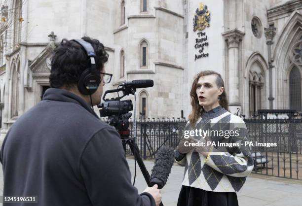 Cleo Madeleine , Gendered Intelligence communications officer speaks to the media outside the Royal Courts of Justice, where a High Court judge will...