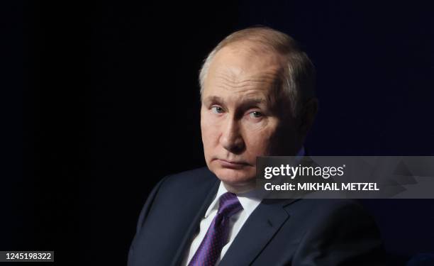 Russian President Vladimir Putin attends the 10th National Congress of Judges in Moscow on November 29, 2022. - *Editor's note : this image is...