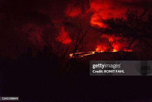 Mauna Loa erupts for the first time since 1984 on Hawaii Island, on November 28, 2022. - The world's largest active volcano burst into life for the...