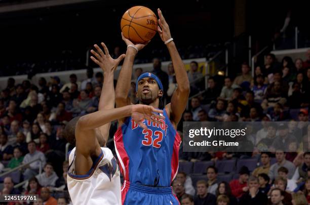 Richard Hamilton of the Detroit Pistons shoots the ball against the Washington Wizards on November 29, 2003 at the MCI Center in Washington, DC. NOTE...