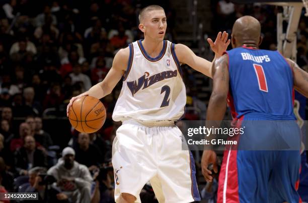 Steve Blake of the Washington Wizards handles the ball against the Detroit Pistons on November 29, 2003 at the MCI Center in Washington, DC. NOTE TO...