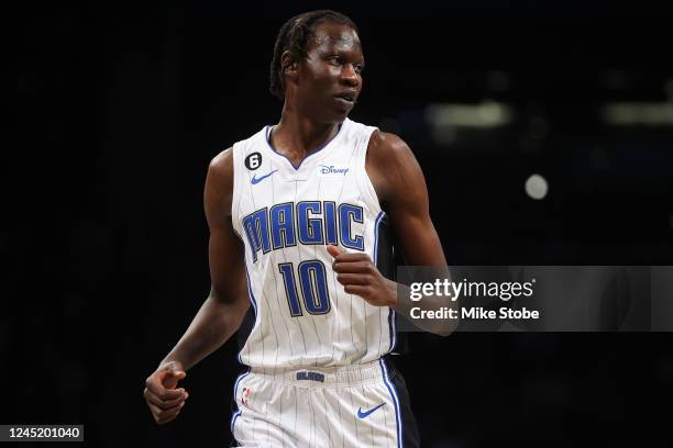 Bol Bol of the Orlando Magic in action against the Brooklyn Nets at Barclays Center on November 28, 2022 in New York City. NOTE TO USER: User...