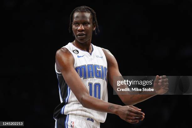 Bol Bol of the Orlando Magic in action against the Brooklyn Nets at Barclays Center on November 28, 2022 in New York City. NOTE TO USER: User...