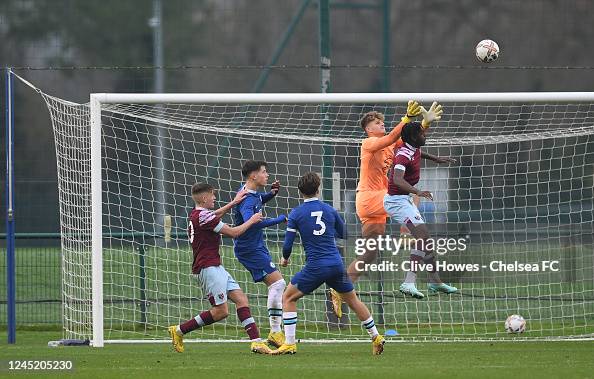 Merrick Chelsea Max Merrick of Chelsea makes a save during the Chelsea U18 v West Ham ...