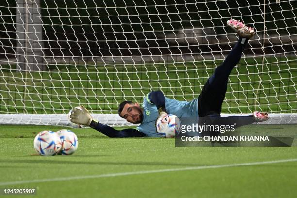 Australia's goalkeeper Mathew Ryan takes part in a training session at the Aspire Zone Doha in Doha on November 29 on the eve of the Qatar 2022 World...