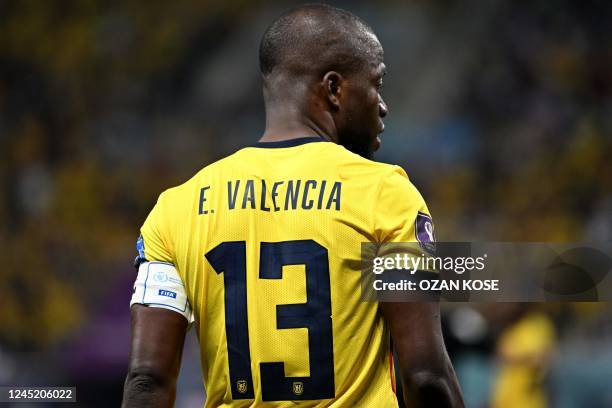 Ecuador's forward Enner Valencia looks on during the Qatar 2022 World Cup Group A football match between Ecuador and Senegal at the Khalifa...