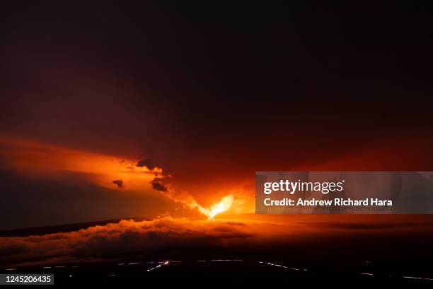 The Big Island's Mauna Loa Volcano erupts on November 28, 2022 on the Island of Hawaii. For the first time in almost 40 years, the biggest active...