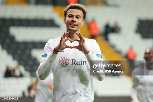 Dele Alli of Besiktas celebrates after scoring his sides third goal during the Mid Season Friendly match between Besiktas and at Vodafone Park on...