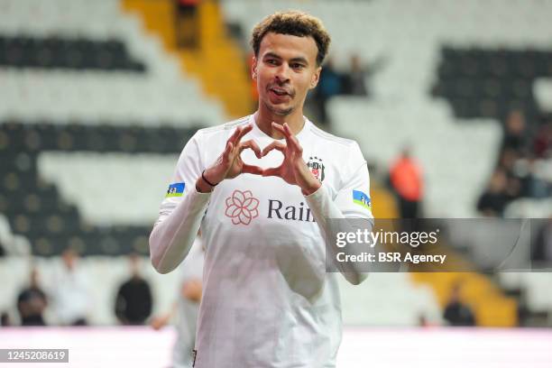 Dele Alli of Besiktas celebrates after scoring his sides third goal during the Mid Season Friendly match between Besiktas and at Vodafone Park on...