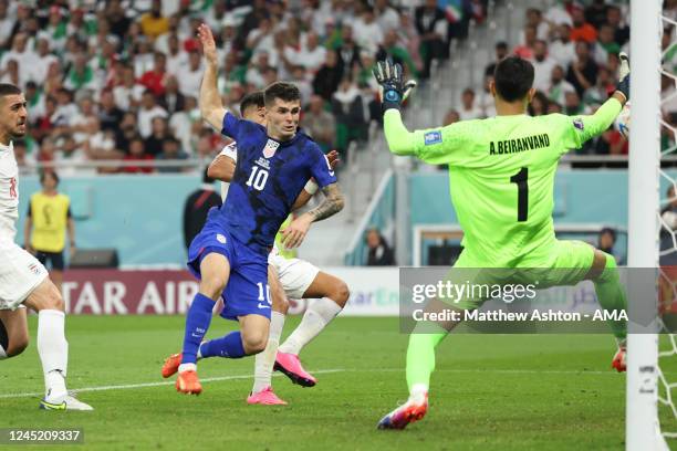 Christian Pulisic of United States of America scores a goal to make it 0-1 during the FIFA World Cup Qatar 2022 Group B match between IR Iran and USA...