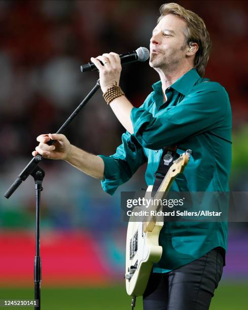 Chesney Hawkes at half time during the FIFA World Cup Qatar 2022 Group B match between Wales and England at Al Janoub Stadium on November 29, 2022 in...