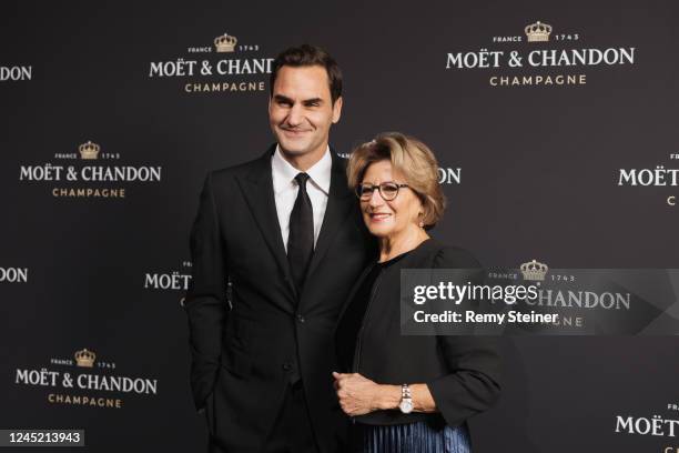 Roger Federer and Lynette Federer attend the Moet & Chandon Effervescence Event at Kunsthaus on November 29, 2022 in Zurich, Switzerland.