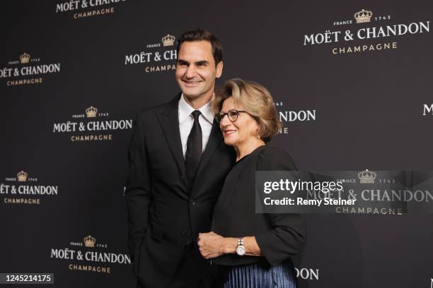 Roger Federer and Lynette Federer attend the Moet & Chandon Effervescence Event at Kunsthaus on November 29, 2022 in Zurich, Switzerland.