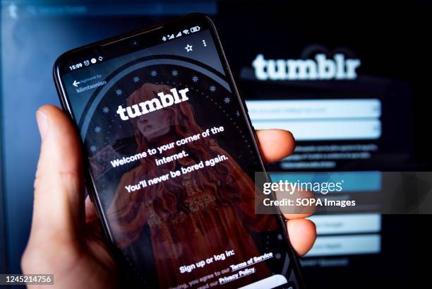 In this photo illustration, the Tumblr social media App seen displayed on a smartphone.