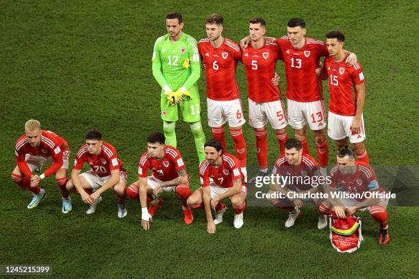 The uneven Welsh team group before the FIFA World Cup Qatar 2022 Group B match between Wales and England at Ahmad Bin Ali Stadium on November 29,...