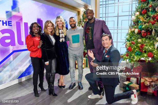 The Talk" airs on the CBS Television Network and is available to stream live and on demand on Paramount+. Pictured L-R: Akbar Gbaja-Biamila, Amanda...