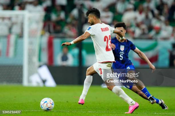 Ramin Rezaeian right-back of Iran and Sepahan FC in action during the FIFA World Cup Qatar 2022 Group B match between IR Iran and USA at Al Thumama...