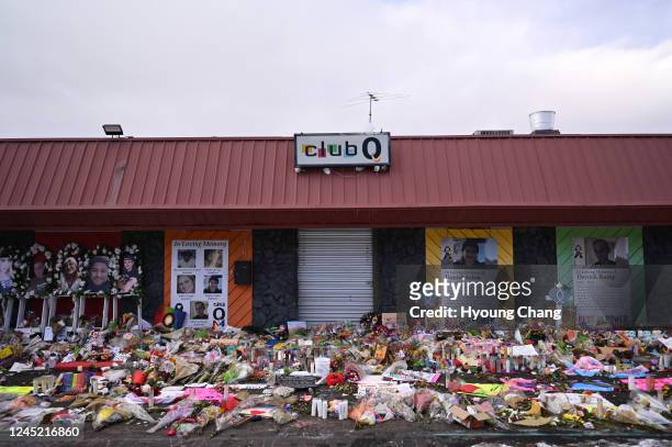 Club Q and the memorial for the victims of the shooting photographed in Colorado Springs, Colorado on Tuesday, November 29, 2022.