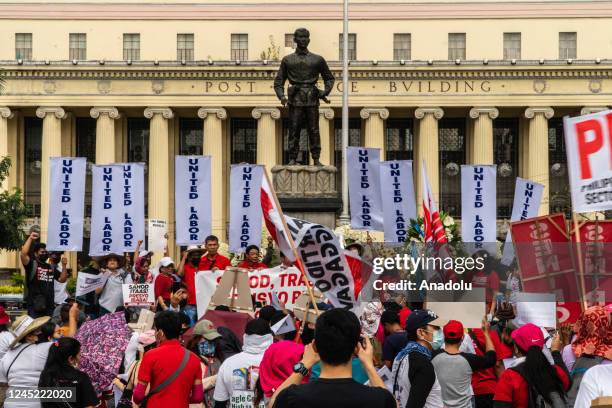 Various labor groups gather for a demonstration as they hold banners during the Philippine National Hero Andres Bonifacio Day in Manila, Philippines...