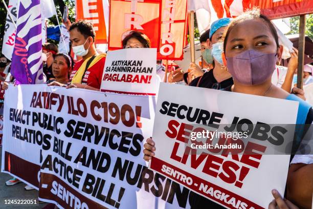 Various labor groups gather for a demonstration as they hold banners during the Philippine National Hero Andres Bonifacio Day in Manila, Philippines...