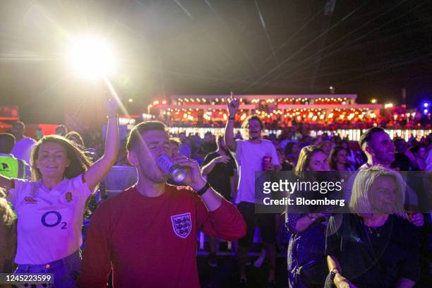 Fans ahead of the FIFA World Cup 2022 match between Wales and England at the BudX FIFA Fan Festival at Dubai Harbour in Dubai, United Arab Emirates,...