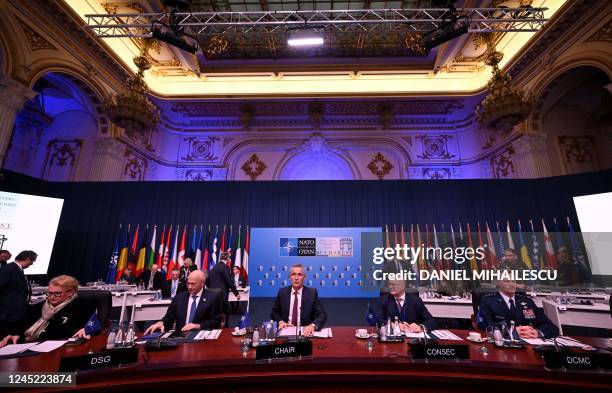 Secretary General Jens Stoltenberg opens a meeting of the North Atlantic Council in Foreign Ministers Session during the meeting of the NATO...