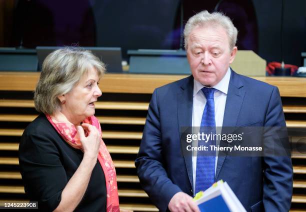 Commissioner for Cohesion and Reforms Elisa Ferreira talks with the EU Commissioner for Agriculture Janusz Wojciechowski prior the weekly meeting of...