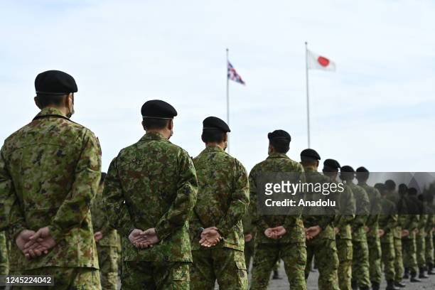 Japan Ground Self-Defense Force and British army attend the closing ceremony of Bilateral Field Training Exercise âVIGILANT ISLES 22â at Camp...