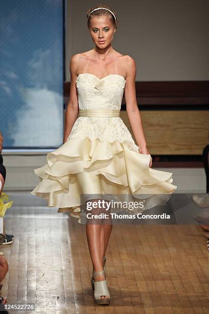 Model walks the runway at the Leanne Marshall Spring 2012 fashion show during Mercedes-Benz Fashion Week at Helen Mills Event Space on September 10,...