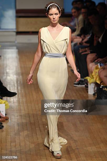 Model walks the runway at the Leanne Marshall Spring 2012 fashion show during Mercedes-Benz Fashion Week at Helen Mills Event Space on September 10,...