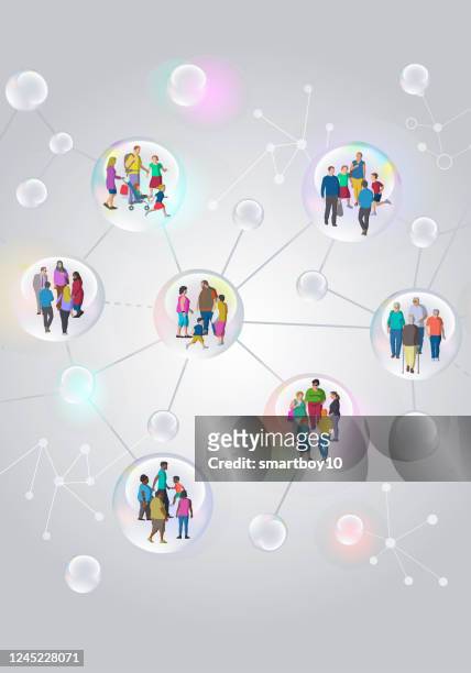 illustrazioni stock, clip art, cartoni animati e icone di tendenza di covid-19 social bubble o gruppo familiare - tracciare