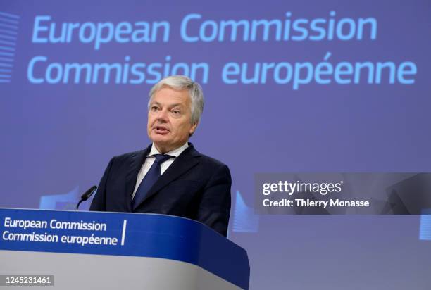 Commissioner for Justice Didier Reynders is talking to media after the weekly meeting of the EU Commission, in the Berlaymont, the EU Commission...