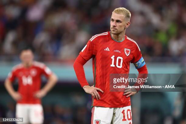 Aaron Ramsey of Wales dejected during the FIFA World Cup Qatar 2022 Group B match between Wales and England at Ahmad Bin Ali Stadium on November 29,...