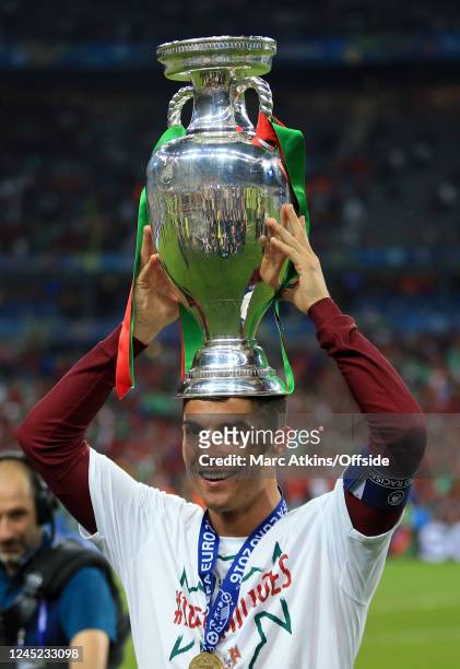 July 2016 - UEFA EURO 2016 Final - Portugal v France - Cristiano Ronaldo of Portugal poses with the Henri Delaunay trophy -