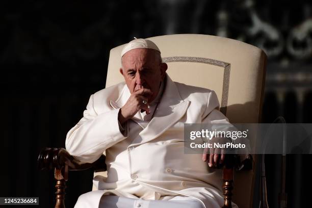 Pope Francis attends his weekly general audience in St. Peter's Square at The Vatican, Wednesday, Nov. 30, 2022.