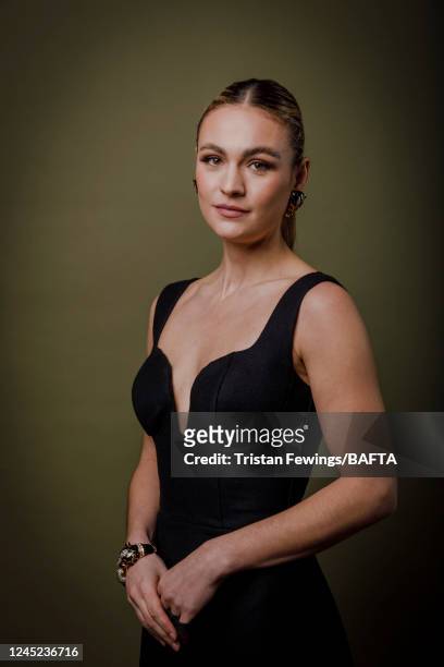 Actor Sophie Skelton poses for a portrait shoot during the British Academy Scotland Awards at DoubleTree by Hilton on November 20, 2022 in Glasgow,...