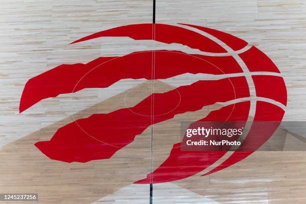 November 28, 2022: Toronto Raptors team logo on the floor during the Toronto Raptors vs Cleveland Cavaliers NBA regular season game at Scotiabank...