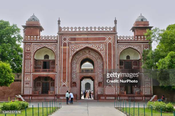 Entrance gate of Itimad-ud-Daulah's Tomb in Agra, Uttar Pradesh, India, on May 04, 2022. The Tomb of Itimad-ud-Daulah was built between 1622 and 1628...