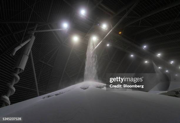 Potash inside a storage facility at the Nutrien Cory potash mine in Saskatoon, Saskatchewan, Canada, on Tuesday, Nov. 29, 2022. Nutrien Ltd., the...