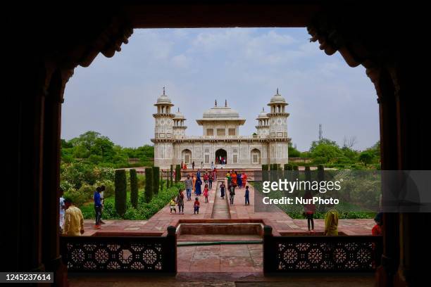 Mausoleum seen from the gate at Itimad-ud-Daulah's Tomb in Agra, Uttar Pradesh, India, on May 04, 2022. The Tomb of Itimad-ud-Daulah was built...