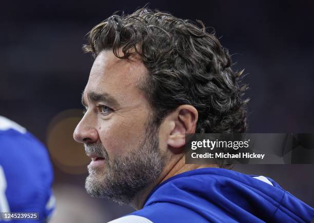 Interim head coach Jeff Saturday of the Indianapolis Colts is seen during the game against the Pittsburgh Steelers at Lucas Oil Stadium on November...