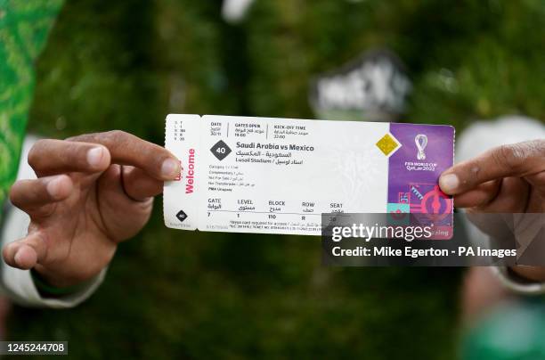 Mexico fan holds up a match ticket in the stands before the FIFA World Cup Group C match at the Lusail Stadium in Lusail, Qatar. Picture date:...