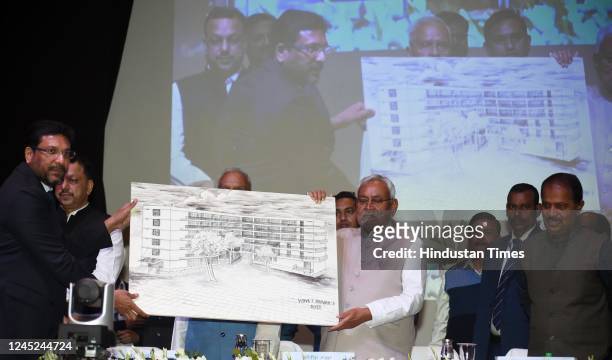 Bihar Chief Minister Nitish Kumar being honoured after inaugurating and foundation stone of various development schemes of Energy department at a...