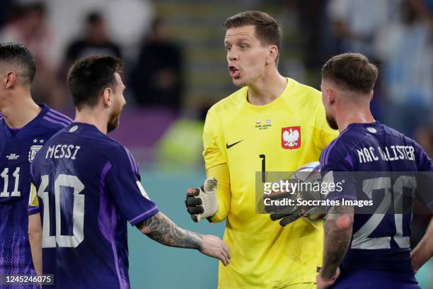 Lionel Messi of Argentina, Wojciech Szczesny of Poland during the World Cup match between Poland v Argentina at the Stadium 974 on November 30, 2022...