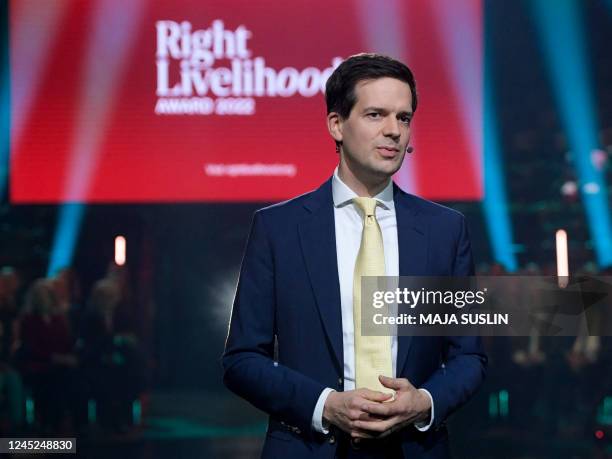 Ole von Uexkull, Executive Director of the Right Livelihood Foundation, speaks during the 2022 Right Livelihood Award ceremony in Stockholm on...